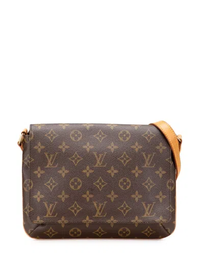 Pre-owned Louis Vuitton 2001 Monogram Musette Tango Long Strap Crossbody Bag In Brown
