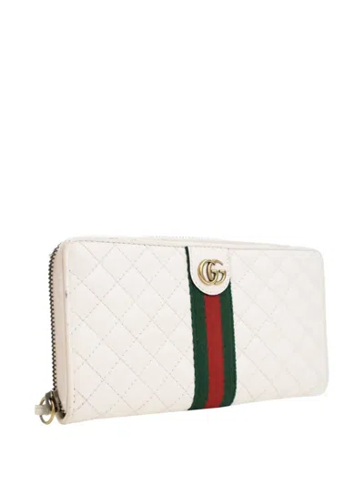 Pre-owned Gucci 2000-2015 Quilted Leather Web Trapuntata Zip Around Wallet Long Wallets In White