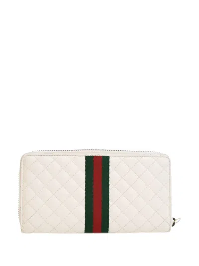 Pre-owned Gucci 2000-2015 Quilted Leather Web Trapuntata Zip Around Wallet Long Wallets In White