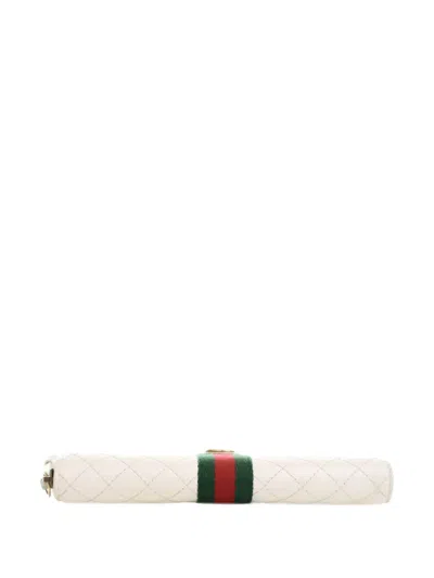Pre-owned Gucci 2000-2015 Quilted Leather Web Trapuntata Zip Around Wallet Long Wallets In White