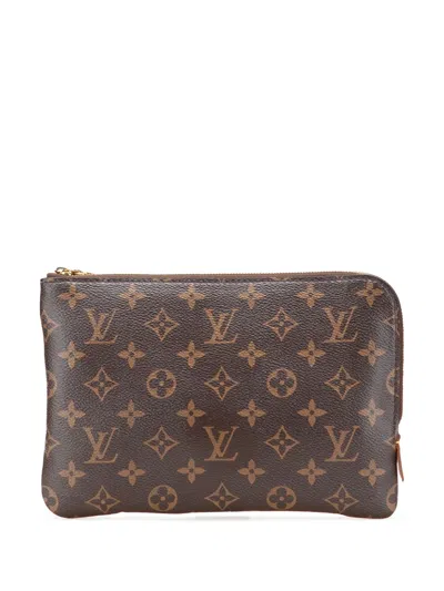 Pre-owned Louis Vuitton 2018 Monogram Etui Voyageur Pm Clutch Bag In Brown