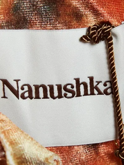 Pre-owned Nanushka Floral-print Velvet Shirt In Orange