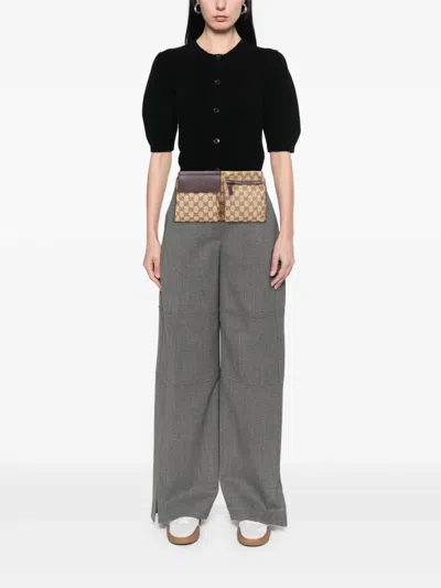 Pre-owned Gucci 2000-2015 Gg Canvas Web Double Pocket Belt Bag In Brown