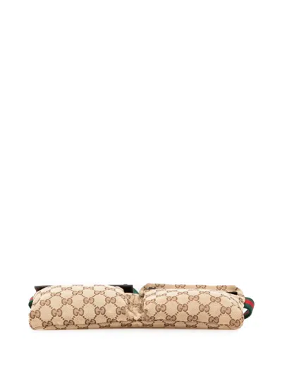 Pre-owned Gucci 2000-2015 Gg Canvas Web Double Pocket Belt Bag In Brown