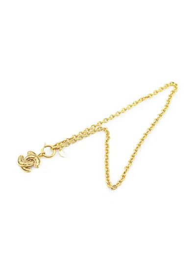 Pre-owned Chanel 1970-1980 Gold Plated Cc Quilted Pendant Necklace Costume Necklace