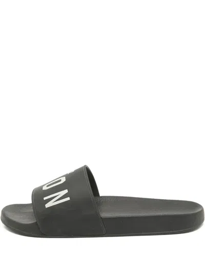 Pre-owned Dsquared2 Icon-print Slides In Black