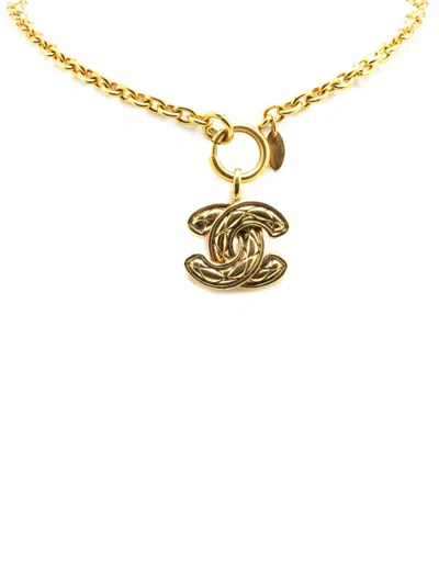 Pre-owned Chanel 1970-1980 Gold Plated Cc Quilted Pendant Necklace Costume Necklace