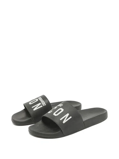 Pre-owned Dsquared2 Icon-print Slides In Black