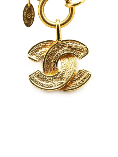 Pre-owned Chanel 1970-1980 Gold Plated Cc Quilted Pendant Necklace Costume Necklace