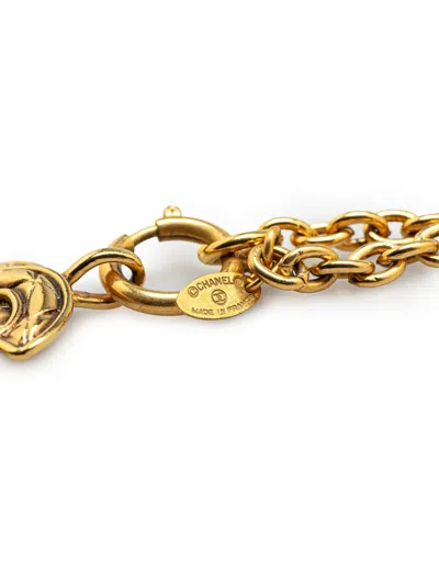 Pre-owned Chanel 1970-1980 Gold Plated Cc Quilted Pendant Necklace Costume Necklace