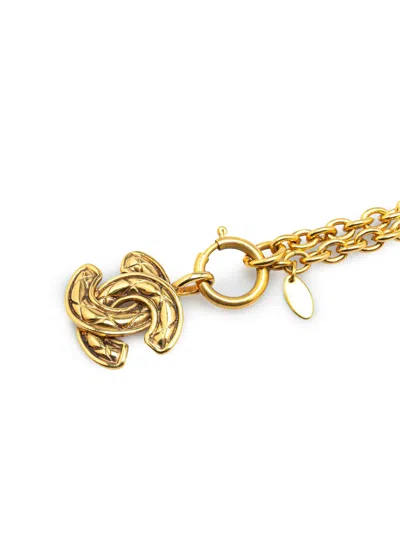 Pre-owned Chanel 1970-1980 Gold Plated Cc Quilted Pendant Necklace Costume Necklace