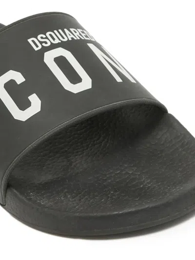 Pre-owned Dsquared2 Icon-print Slides In Black