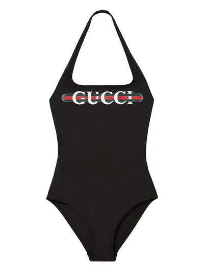 Gucci Sparkling Web-print Halterneck Swimsuit