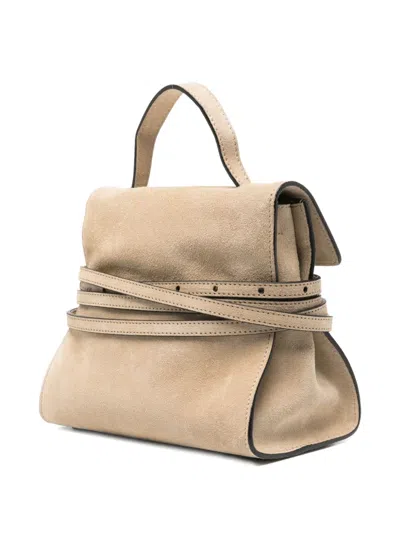 Moschino Small Tie Me Flap-closure Suede Tote Bag