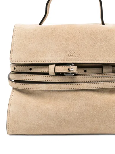 Moschino Small Tie Me Flap-closure Suede Tote Bag