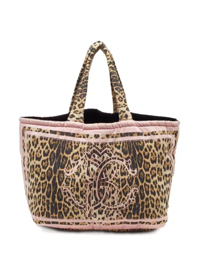 Pre-owned Roberto Cavalli Vintage Leopard-print Tote Bag In Neutral