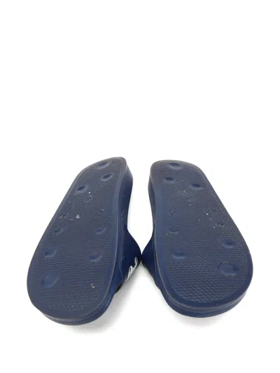 Pre-owned Palm Angels Logo-print Leather Slides In Blue