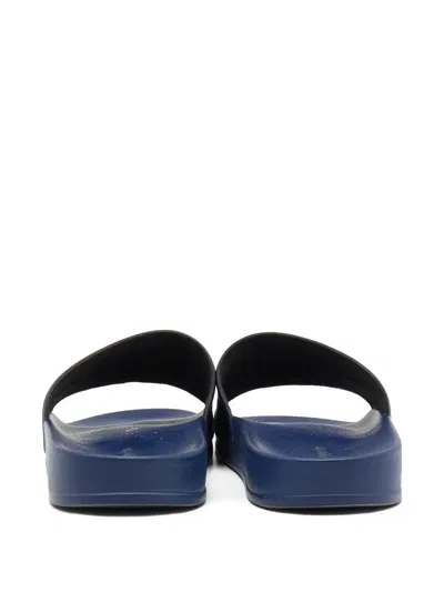 Pre-owned Palm Angels Logo-print Leather Slides In Blue