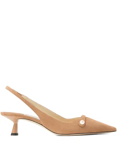 Jimmy Choo 45mm Amita Pearl-embellished Slingback Pumps In Neutral
