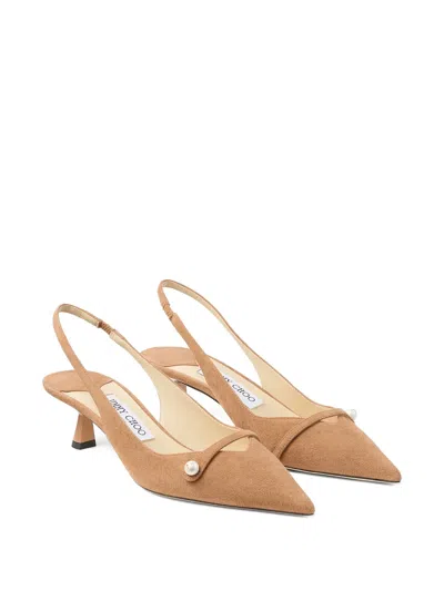 Jimmy Choo 45mm Amita Pearl-embellished Slingback Pumps In Neutral