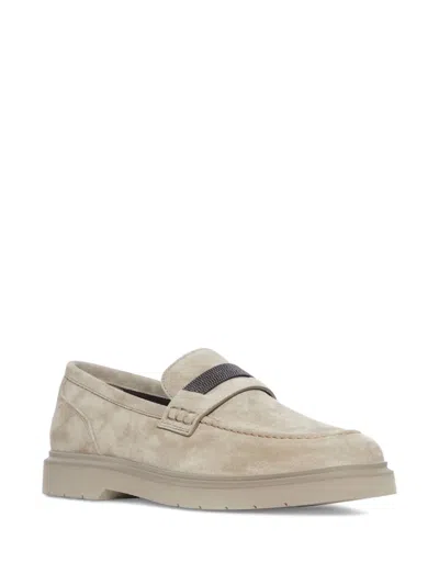 Brunello Cucinelli Suede Shiny Monili Loafers