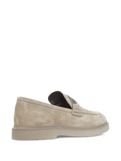 Brunello Cucinelli Suede Shiny Monili Loafers