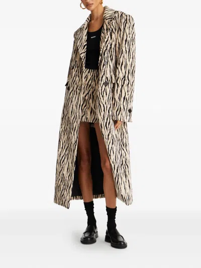 Rotate Birger Christensen Rotate Zebra Print Long Coat With Double-breasted Design And Large Lapels In Animal Print