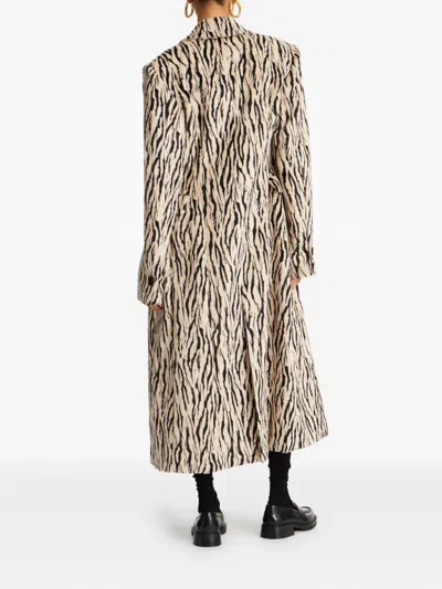 Rotate Birger Christensen Rotate Zebra Print Long Coat With Double-breasted Design And Large Lapels In Animal Print