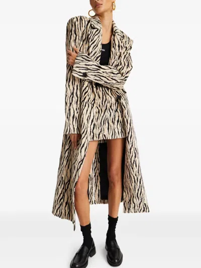 Rotate Birger Christensen Rotate Zebra Print Long Coat With Double-breasted Design And Large Lapels In Animal Print