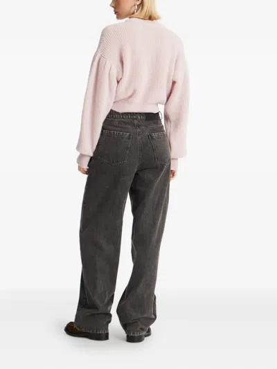 Rotate Birger Christensen Black Organic Cotton Wide Leg Pants With Lace