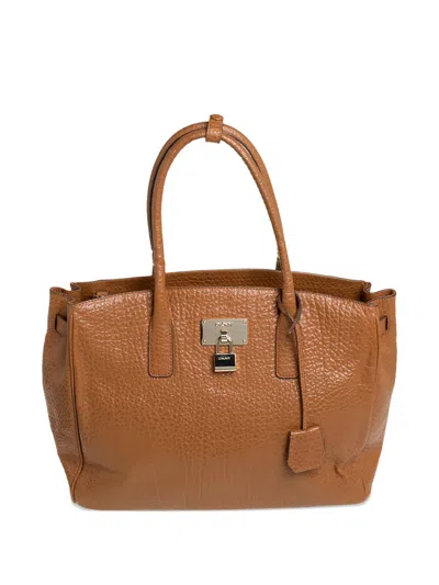 Pre-owned Dkny Leather Padlock Tote Bag In Brown