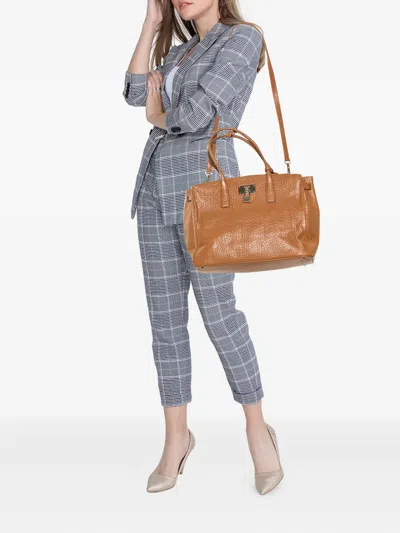 Pre-owned Dkny Leather Padlock Tote Bag In Brown