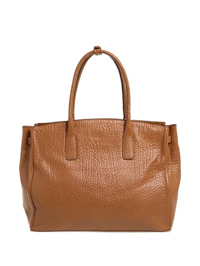 Pre-owned Dkny Leather Padlock Tote Bag In Brown