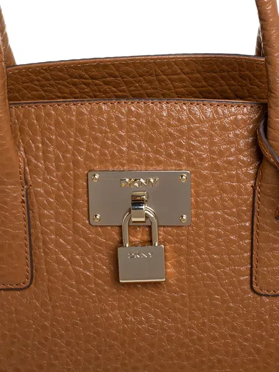 Pre-owned Dkny Leather Padlock Tote Bag In Brown