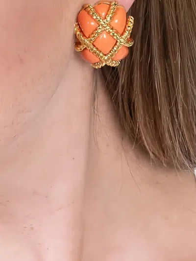 Kenneth Jay Lane Coral Quilted Clip Earrings In Orange