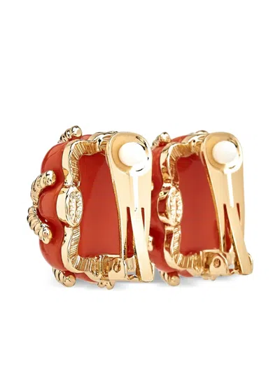 Kenneth Jay Lane Coral Quilted Clip Earrings In Orange