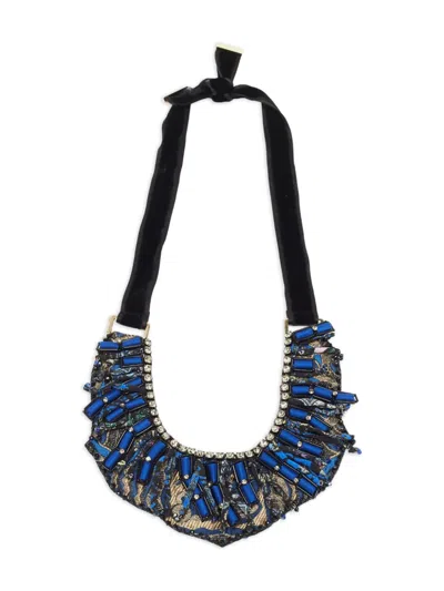 Pre-owned Etro Crystal Velvet Necklace In Blue