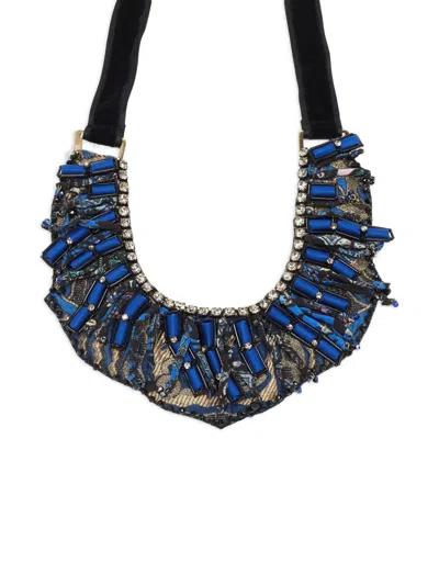 Pre-owned Etro Crystal Velvet Necklace In Blue