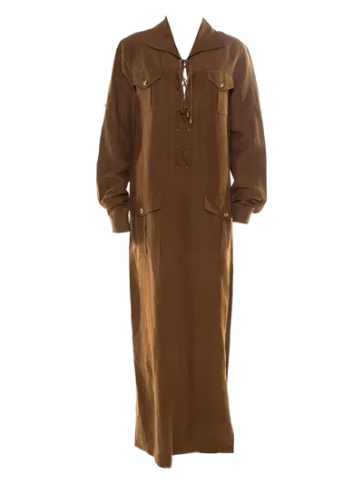 Pre-owned Michael Kors Vintage Lace-up Flap-pocket Dress In Brown