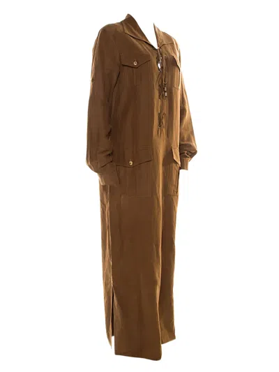 Pre-owned Michael Kors Vintage Lace-up Flap-pocket Dress In Brown