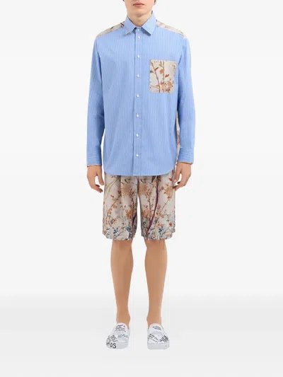 Pierre-louis Mascia Light Blue Striped And Floral Shirt In Blue