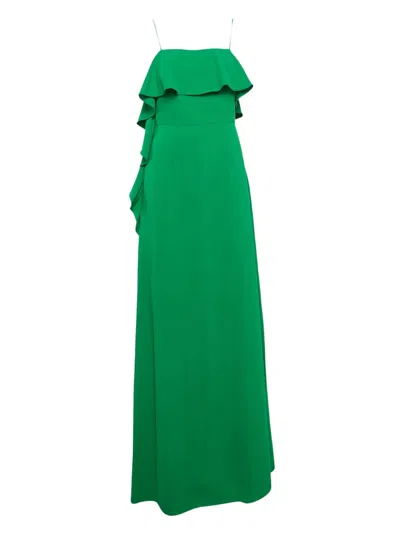 Pre-owned Monique Lhuillier Ruffle Detail Maxi Dress In Green