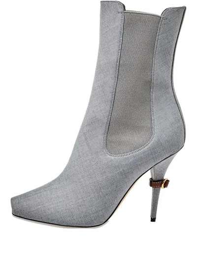 Pre-owned Burberry 105mm Kenzie Peep-toe Boots In Gray