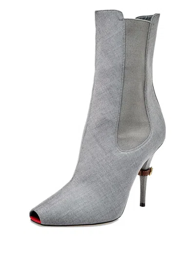 Pre-owned Burberry 105mm Kenzie Peep-toe Boots In Gray