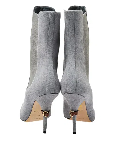 Pre-owned Burberry 105mm Kenzie Peep-toe Boots In Gray