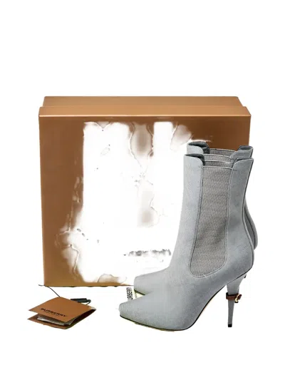Pre-owned Burberry 105mm Kenzie Peep-toe Boots In Gray