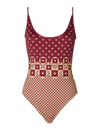 Fendi Micro Patchwork Print Lycra One Piece Swimsuit In Multi