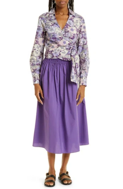 Rebecca Taylor Smocked Waist Cotton Poplin Midi Skirt
