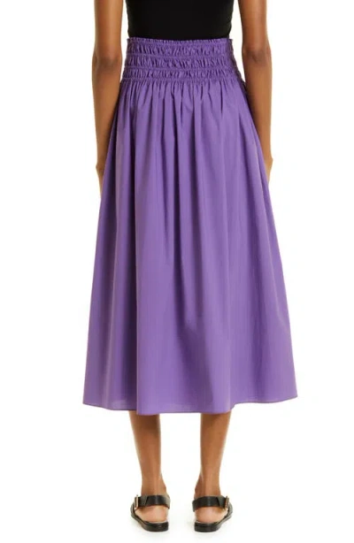 Rebecca Taylor Smocked Waist Cotton Poplin Midi Skirt