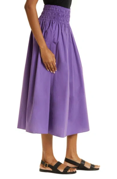 Rebecca Taylor Smocked Waist Cotton Poplin Midi Skirt